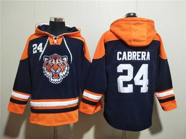 Men's Detroit Tigers #24 Miguel Cabrera Navy Orange Lace-Up Pullover Hoodie,We sell and wholesale Men's Detroit Tigers #24 Miguel Cabrera Navy Orange Lace-Up Pullover Hoodie on line form chian!